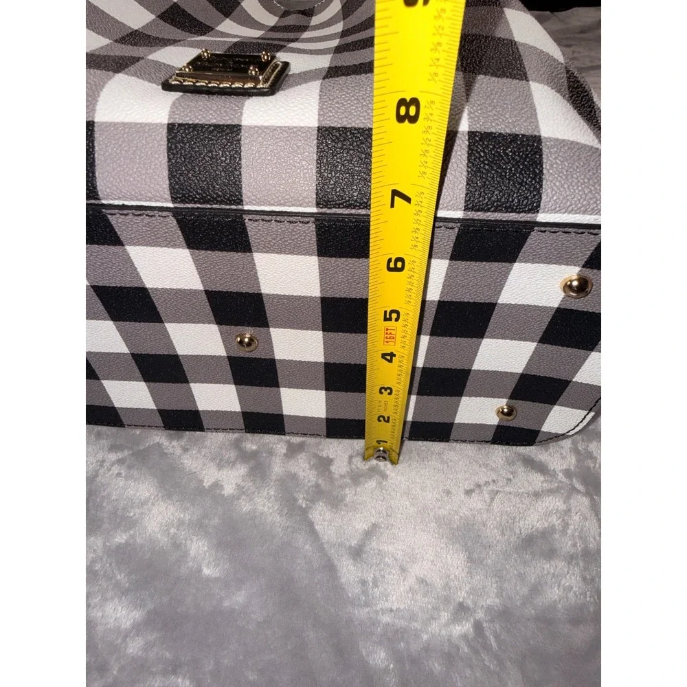Dooney & Bourke Gingham Check Satchel Crossbody Bag Black White Leather Trim